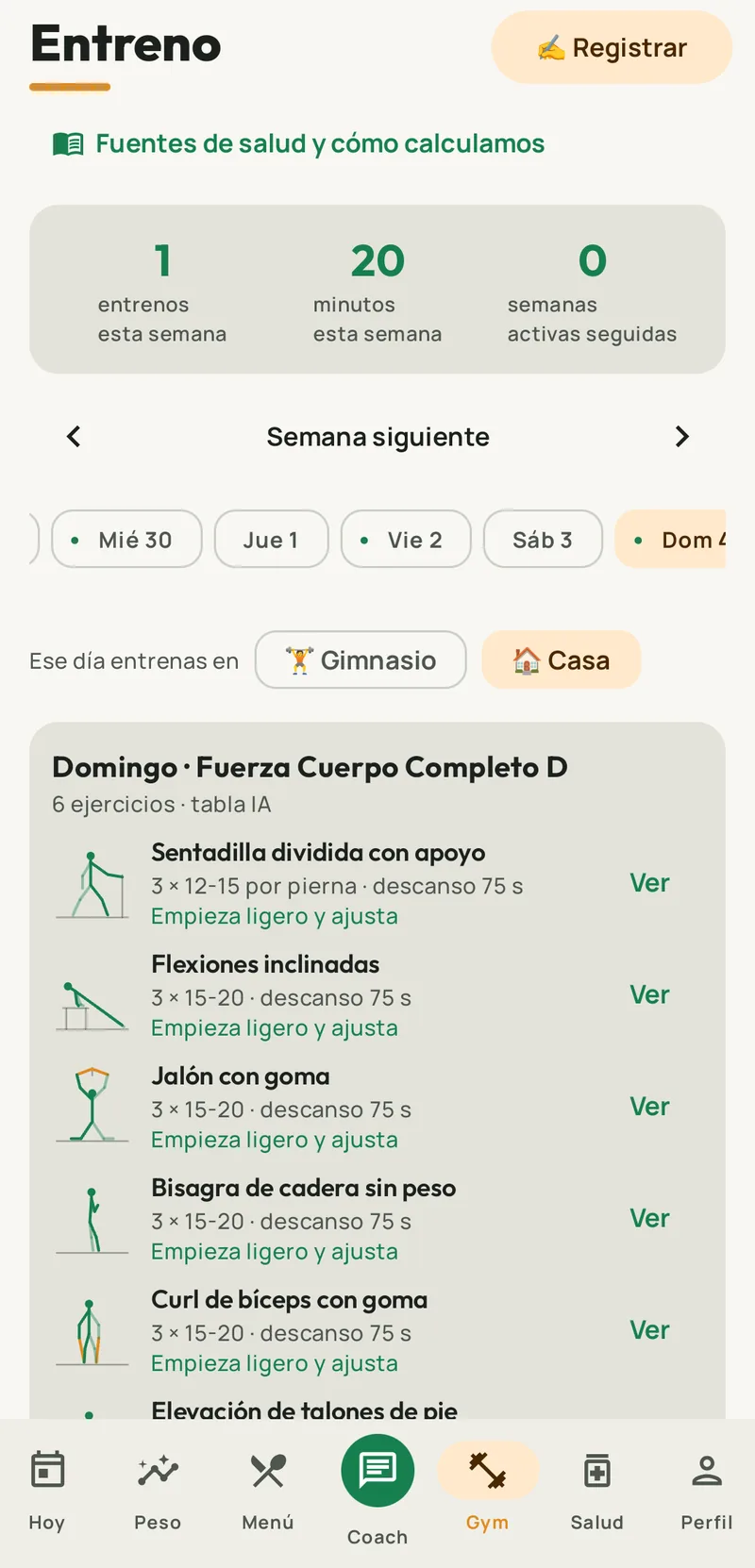 Entreno en Fotorie: tabla de fuerza en casa con ejercicios, series, repeticiones y descansos