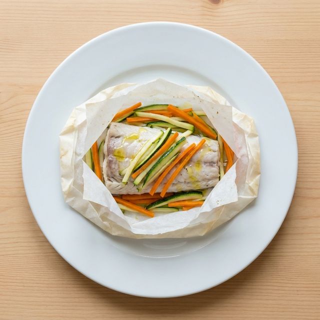 Dinner: Merluza en papillote con verduras