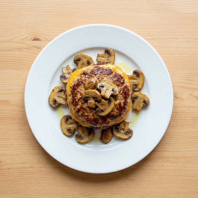 Dinner: Hamburguesa de pollo casera con champiñones (sin pan)