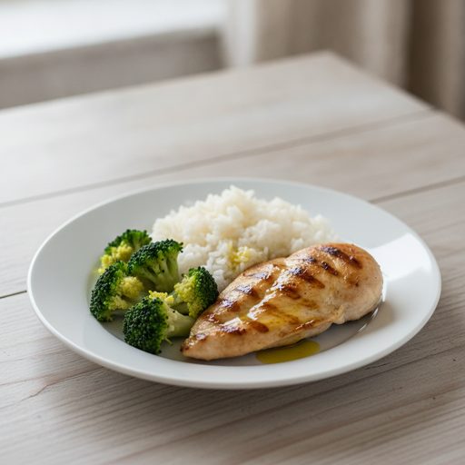 Pechuga de pollo a la plancha con arroz y brócoli